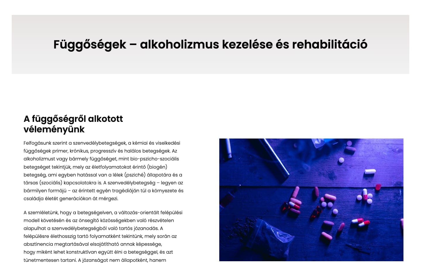 The modernised Bázis Addiction Support Service website
